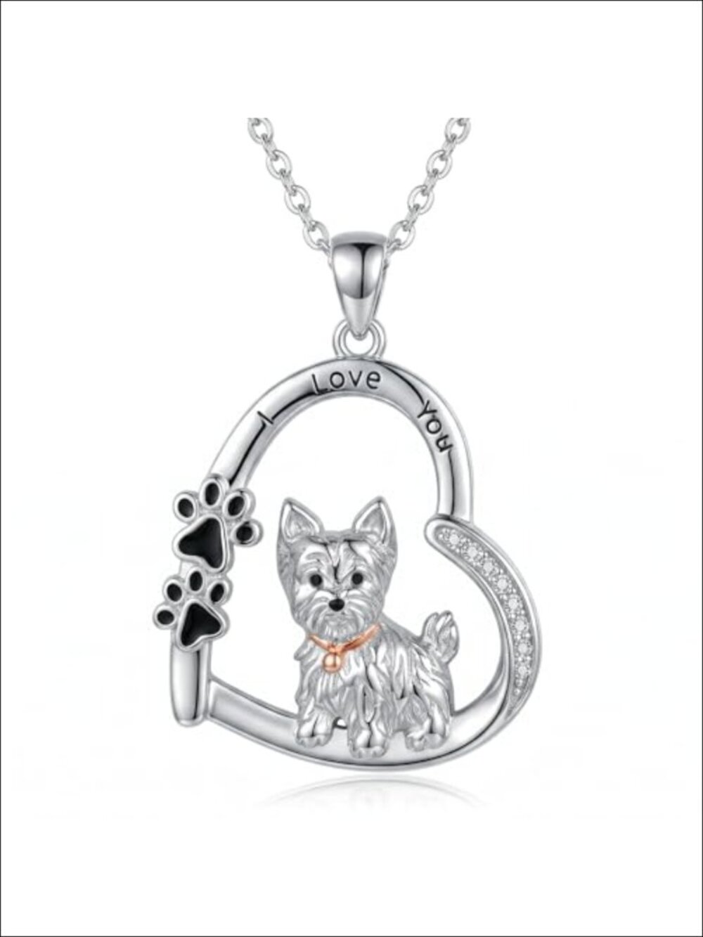 Yorkie Dog Pendant Necklace I Love You Paw Print Jewelry